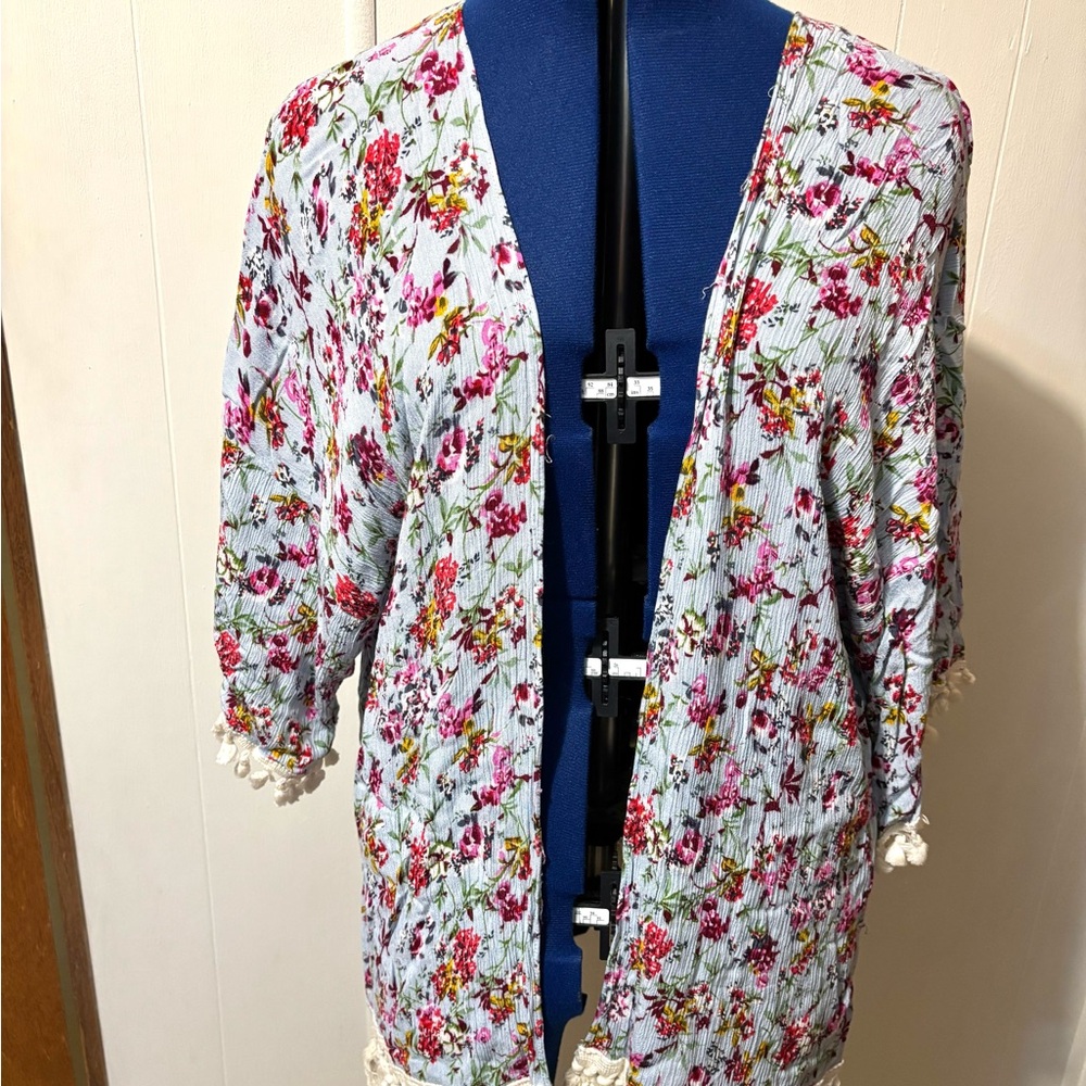 Kori Floral Kimono with Pink and Green Accents